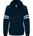 J America 8645 Women's Varsity Fleece Piped Hooded Navy front view