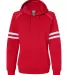 J America 8645 Women's Varsity Fleece Piped Hooded Red front view