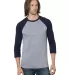 Bayside Apparel 9525 Triblend Three-Quarter Sleeve Athletic Grey/ Navy front view
