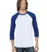 Bayside Apparel 9525 Triblend Three-Quarter Sleeve White/ Royal front view