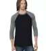 Bayside Apparel 9525 Triblend Three-Quarter Sleeve Black/ Athletic Grey front view