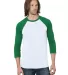 Bayside Apparel 9525 Triblend Three-Quarter Sleeve White/ Kelly front view