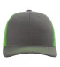 Richardson Hats 112 Adjustable Snapback Trucker Ca in Charcoal/ neon green front view