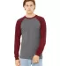 Bella + Canvas 3000 Men's Jersey Long-Sleeve Baseb in Dp hthr/ cardnal front view
