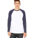 Bella + Canvas 3000 Men's Jersey Long-Sleeve Baseb in White/ navy front view