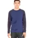 Bella + Canvas 3000 Men's Jersey Long-Sleeve Baseb in Hthr nvy/ mdnite front view