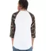 Shaka Wear SHRAGCM Adult 6 oz., 3/4-Sleeve Camo Ra in White/ camo grn back view