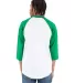 Shaka Wear SHRAG Adult 6 oz 3/4 Sleeve Raglan T-Sh in White/ kelly grn back view
