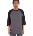 Shaka Wear SHRAG Adult 6 oz 3/4 Sleeve Raglan T-Sh in Chcrl gr ht/ blk front view