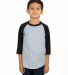 Shaka Wear SHRAGY Youth 6 oz., 3/4-Sleeve Raglan in Heather gry/ blk front view