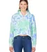 J America 8853 Women's Crop Hooded Sweatshirt in Lagoon tie dye front view