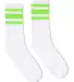 Socco Socks SC100 USA-Made Striped Crew Socks in White/ neon green front view