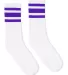 Socco Socks SC100 USA-Made Striped Crew Socks in White/ purple front view