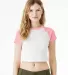 Bella + Canvas 1201 Ladies' Micro Ribbed Raglan Ba in White/ pink front view