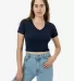 Los Angeles Apparel 4356 Baby Rib Short Sleeve V-N in Navy front view