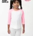 Los Angeles Apparel FF2053 Youth 3/4 Slv Ply Ctn R in White/neon heather pink front view