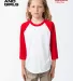 Los Angeles Apparel FF2053 Youth 3/4 Slv Ply Ctn R in White/red front view