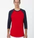 Los Angeles Apparel FF53 3/4 Slv Ctn Poly Raglan 3 in Red/navy