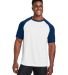 Team 365 TT62 Unisex Zone Colorblock Raglan T-Shir in Wht/ sp dk nv ht front view
