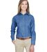 8966 UltraClub® Ladies' Long-Sleeve Cotton Cypres in Indigo front view