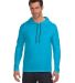 Gildan 987 Adult Lightweight Long-Sleeve Hooded T- in Carib blue/ d gr front view