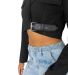 Stilo Apparel FS30368 Cropped Blazer with Leather  in Black side view