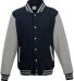 AWDis JHY043 Youth Heavyweight Letterman Jacket in Oxford navy/ heather grey front view