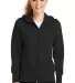 Sport Tek Ladies Full Zip Hooded Fleece Jacket L26 in Black front view