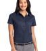 Port Authority Ladies Short Sleeve Easy Care Shirt in Navy/lt stone front view