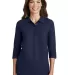 Port Authority Ladies Silk Touch153 34 Sleeve Polo Navy front view