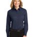Port Authority Ladies Long Sleeve Easy Care Shirt  in Navy/lt stone front view