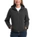 Port Authority Ladies Textured Hooded Soft Shell J Charcoal front view