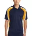 Sport Tek Tricolor Micropique Sport Wick Polo ST65 in Tr navy/gld/wh front view