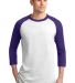 Sport Tek Colorblock Raglan Jersey T200 in White/purple front view