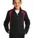 Sport Tek Youth Colorblock Raglan Jacket YST60 in Black/true red front view