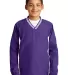 Sport Tek Youth Tipped V Neck Raglan Wind Shirt YS in Purple/white front view