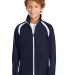 Sport Tek Youth Tricot Track Jacket YST90 in True navy/wht front view