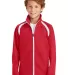 Sport Tek Youth Tricot Track Jacket YST90 in True red/white front view