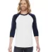 BB453 American Apparel Unisex Poly Cotton 3/4 Slee White/ Navy front view