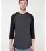BB453 American Apparel Unisex Poly Cotton 3/4 Slee Heather Black/ Black front view