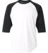 2133 Badger Youth Performance 3/4 Raglan-Sleeve Ba in White/ black front view