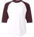 2133 Badger Youth Performance 3/4 Raglan-Sleeve Ba in White/ maroon front view