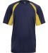 4144 Badger Adult B-Core Short-Sleeve Two-Tone Hoo in Navy/ gold front view
