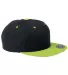 Yupoong 6089M Wool Blend Snapback GREEN Under Bill in Black/ neon green front view