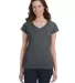 64V00L Gildan Junior Fit Softstyle V-Neck T-Shirt in Dark heather front view