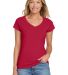 64V00L Gildan Junior Fit Softstyle V Neck T Shirts in Cherry red