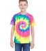 H1000b tie dye Youth Tie-Dyed Cotton Tee in Neon rainbow front view