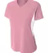 NW3223 A4 Women's Color Blocked Performance V-Neck PINK/ WHITE front view