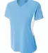 NW3223 A4 Women's Color Blocked Performance V-Neck LT BLUE/ WHITE front view