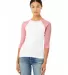 Bella 2000 Ladies Ribbed 3/4 Sleeve Baseball Tee B in White/ pink front view